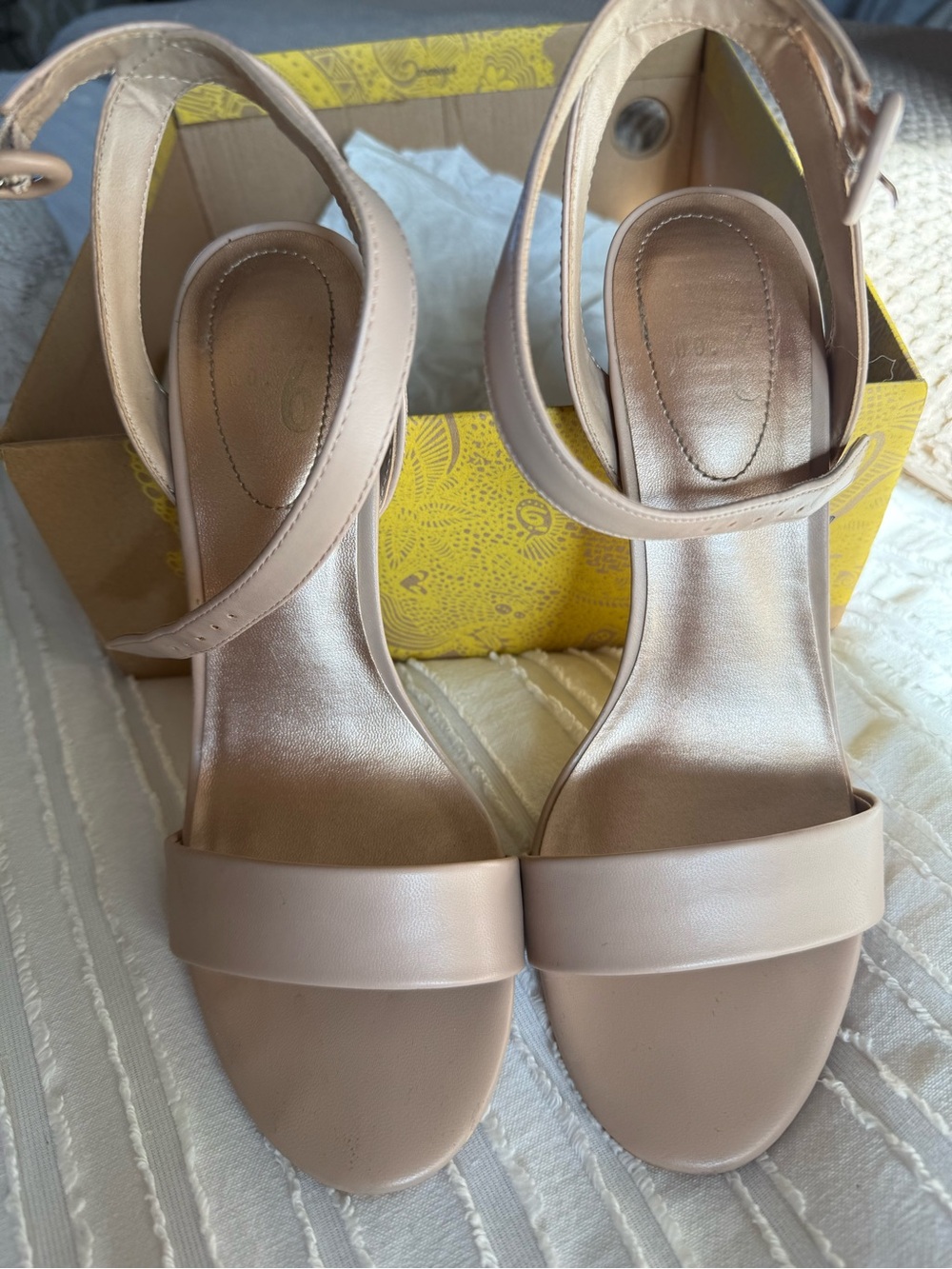 Nude Ankle-Strap Block Heel Sandals - Women's